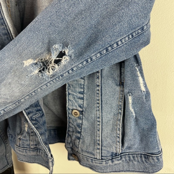 Hollister Denim Jean Jacket Sweatshirt Hood & Cuffs Size Small - Picture 2 of 8